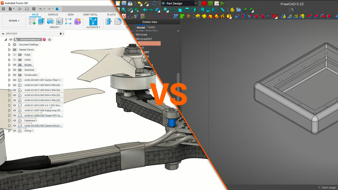 Fusion360 vs FreeCAD UI&rsquo;s.